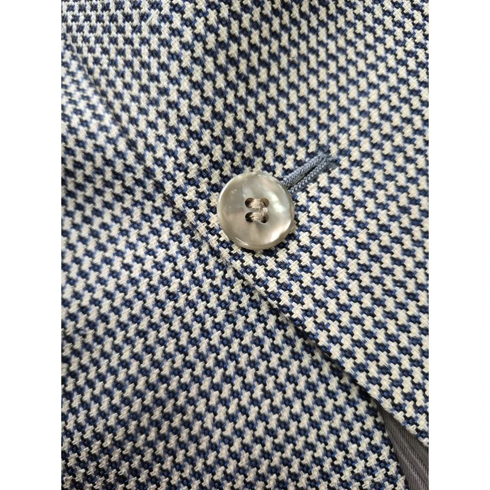 Jeffrey Banks Mens Wool Silk Sport Coat 36L Blue Cream Geometric 3 Button Jacket